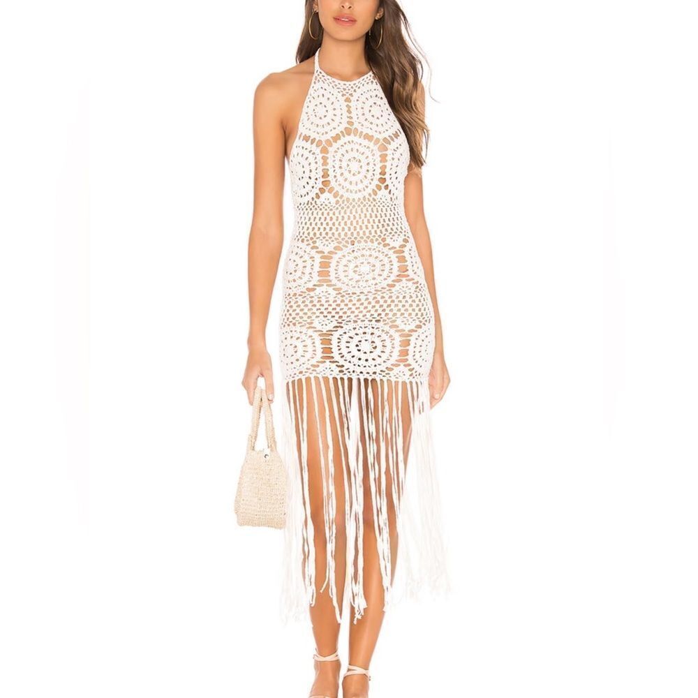 MAJORELLE Amy Boho Crochet Sleeveless Dress In Cream Size L